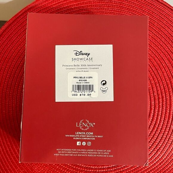 Lenox Princess Belle 30th Anniversary Disney Ornament NWT - Picture 3 of 4